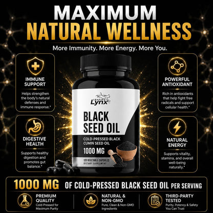 Leaping Lynx Black Seed Oil 1000mg – Cold-Pressed Nigella Sativa Softgels for Immune, Heart, Joint & Skin Health | 120 Softgels (60-Day Supply) | Non-GMO, Cold Pressed Black Cumin Seed Oil
