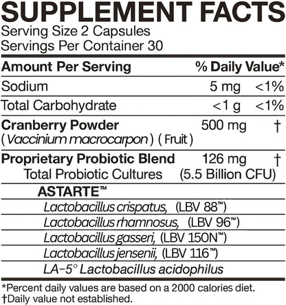Probiotic Supplement with Cranberry for Women's Health Support, 60 Capsules | Supports Urinary Comfort & VB, with Cranberry & Probiotics for Daily Women's Wellness