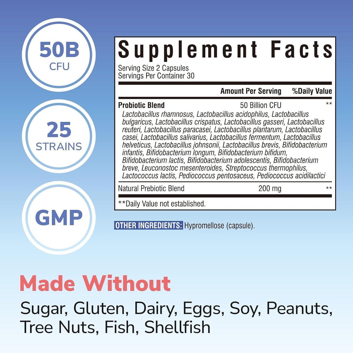 Vitalibre Probiotic for Women and Men, 50 Billion CFU, 25 Diverse Strains Plus Prebiotics, for Digestive Health & Immune Support, Delayed Release, No Refrigeration Needed, 60 Veggie Capsules