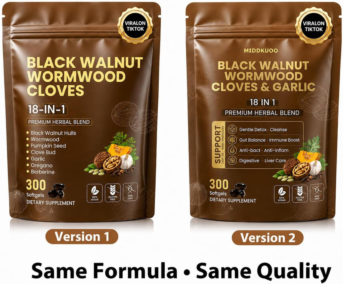 18-in-1 Wormwood Black Walnut Clove Herbal Cleanse Supplement |300 Softgels