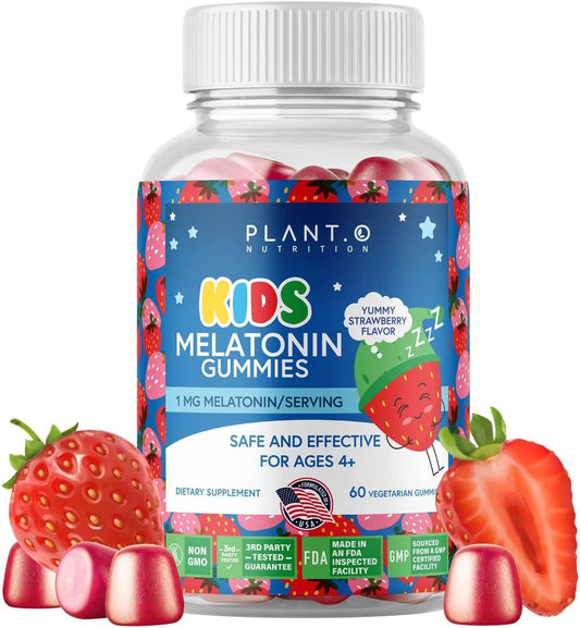 Kids Melatonin Gummies [Fall Asleep Faster with 100% Drug Free Strawberry Cream Flavored Gummy] for Natural Sleep Support | Vegetarian, Gluten Free | 60 Children’s Melotonin Chewables