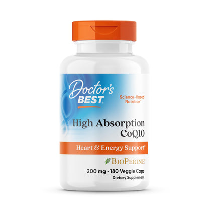 Doctor's Best High Absorption CoQ10 200mg with BioPerine Supplement - Coenzyme Q10 Caps for Heart Health & Antioxidant Support, CoQ10 200 mg for Women & Men, Non GMO - 60 Veg Capsules