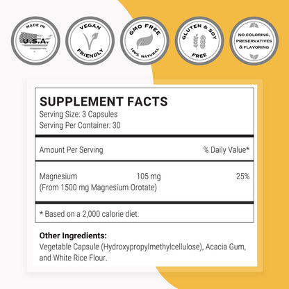 SuperSmart Magnesium Orotate 1500mg per Day - High Absorption Magnesium Supplement | Non GMO & Gluten Free - 90 Vegetarian Capsules