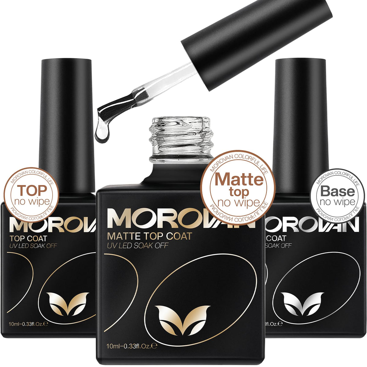 Morovan Gel Base Top Coat: 3PCS No Wipe Gel Shine Matte Top and Base Coat Set 