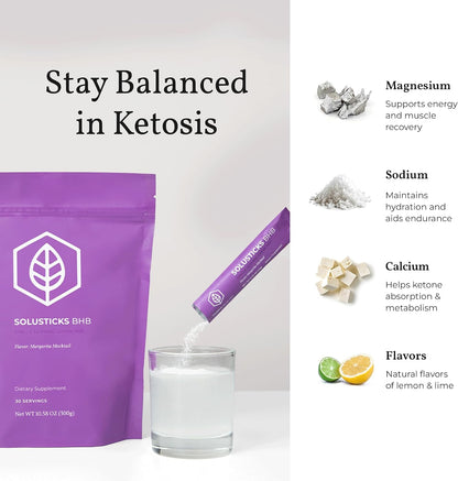 Terra Health Essentials – Solusticks BHB | Exogenous Ketones & Electrolytes for Ketosis Support, Energy, Mental Clarity, Appetite Control | Margarita Mocktail Flavor | 30 Servings