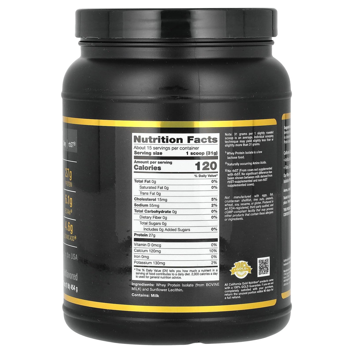 California Gold Nutrition Sport - Whey Protein Isolate, Unflavored, 1 lb, 16 oz (454 g)