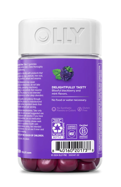 OLLY Sleep Support Gummy Supplement,* 3 mg Melatonin, L-Theanine - 50 Count