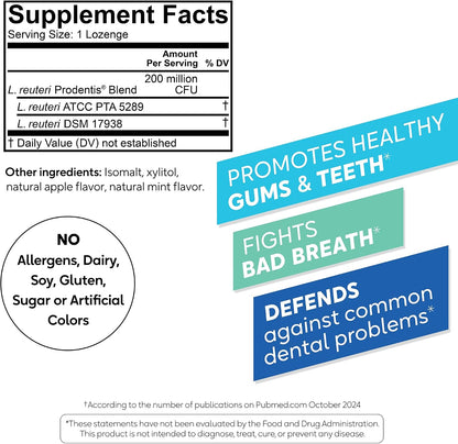 BioGaia Prodentis Oral Probiotics for Teeth & Gums and Bad Breath | Apple | Dental Hygienist-Recommended | Promotes Healthy Gums & Improves Oral Health | Fights Bad Breath | Dental Probiotic (3-Pack)