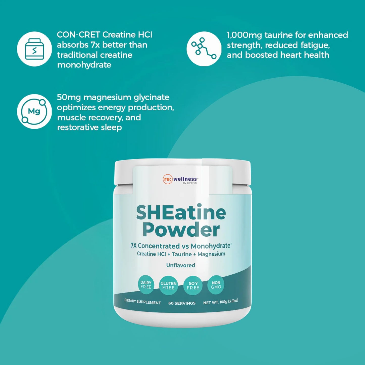 Reignite Wellness by JJ Virgin | SHEatine Powder | Creatine Trifecta for Powerful Aging | Creatine HCL, Taurine & Magnesium Glycinate | Orange Flavor 60 Servings