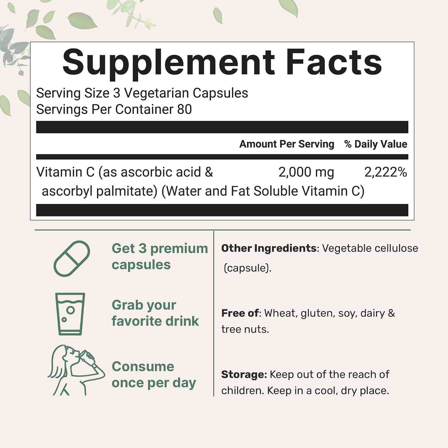 Pure Vitamin C 2,000mg, 240 Veggie Capsules | Highly Bioavailable Fat & Water Soluble Forms | Max Potency | Antioxidant & Immune Support Supplement | Easily Absorbed, Non-GMO, Filler Free