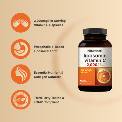 NatureBell Liposomal Vitamin C 2,000mg Per Serving, 240 Capsules | Fat-Soluble Vitamin C – Daily Vitamin Supplement for Men & Women – Non-GMO, Gluten Free