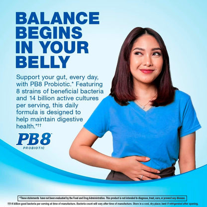 PB8 Probiotic | 14 Billion CFU | 120 Capsules | 8 Strains | for Women and Men | Gluten, Soy, and Milk Free Supplement