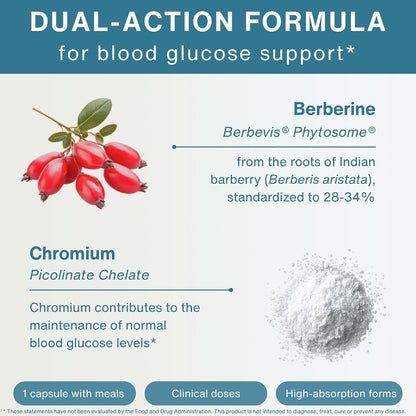 Igennus Dual Action Berberine Phytosome 550mg & Chromium Picolinate, 10x Absorption, Blood Glucose Control, Standardized Berberis Extract Supplement, Clean Label, Vegan, 60 Capsules