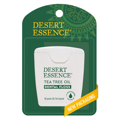 Desert Essence, Tea Tree Dental Floss 50 yd - Gluten Free - Cruelty Free - Naturally Waxed with Bees Wax - No Shred Floss - Tea Tree Oil - Removes Plaque and Build Up, pack of 6