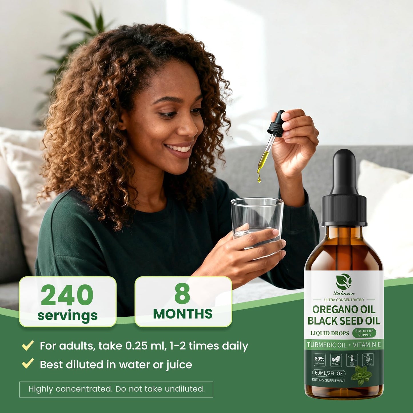 Oil of Oregano Drops with Black Seed Oil, 80% Carvacrol, 8 Month Supply | Immune, Digestive, Detox & Natural Cleanse for Humans*, Undiluted Oregano Oil with Turmeric Oil, Vitamin E & Olive Oil Based