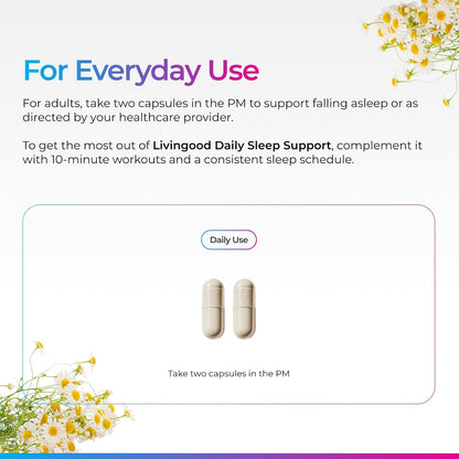 Livingood Daily Sleep Support Supplement, 10-in-1 Natural Sleep Aid with 5 MG Melatonin, Valerian Root, Chamomile, Tryptophan & GABA for Men & Women, Non Habit Forming, Gluten Free, Vegan, 60 Capsules