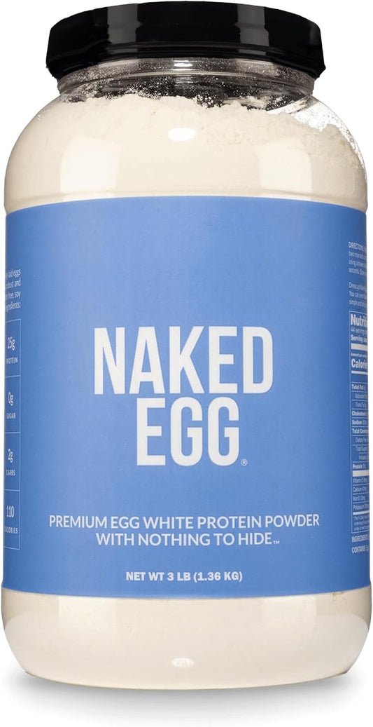 Naked 3LB Non-GMO Egg White Protein Supplement Powder, Unflavored, No Additives, Paleo, Dairy Free, Gluten Free, Soy Free – 25g Protein, 44 Servings, 3 pounds