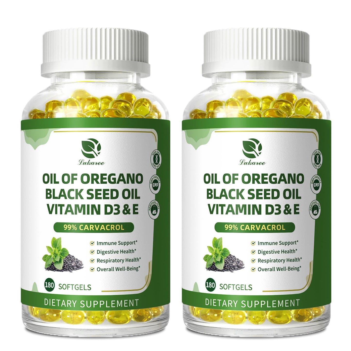 Oregano Oil Softgels with Black Seed Oil, 99% Carvacrol, 180 Ct, 3 Month | 5-in-1 with Vitamin D3 E Black Pepper, Immune, Respiratory, Digestive & Antioxidant*, Ultra-Concentrated, Easy to Swallow