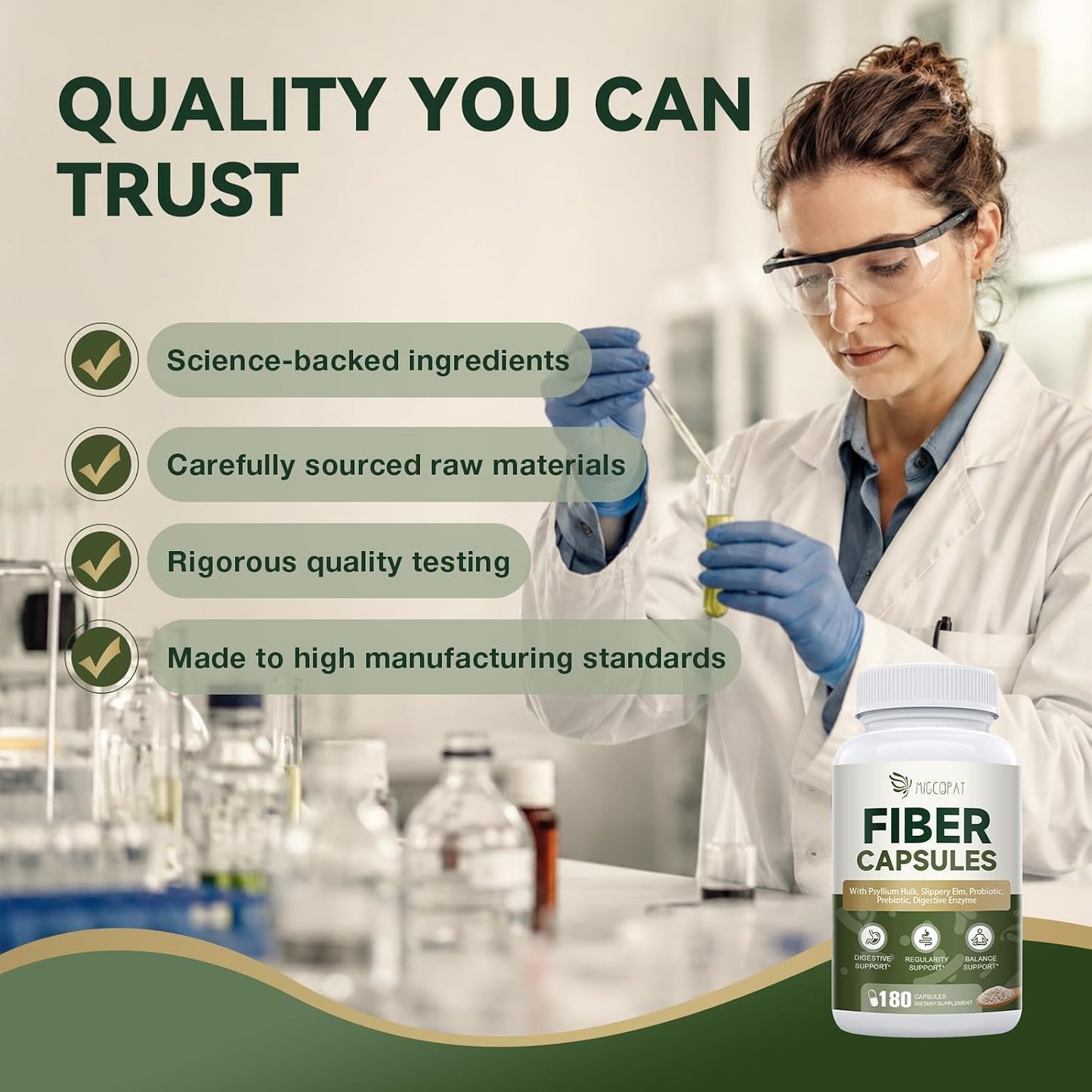 Migcopat Psyllium Husk Fiber Capsules, Fiber Supplement with Prebiotic Probiotic & Digestive Enzymes, Slippery Elm & Aloe Vera, Supports Gut Health & Regularity for Women & Men - 180 Capsules