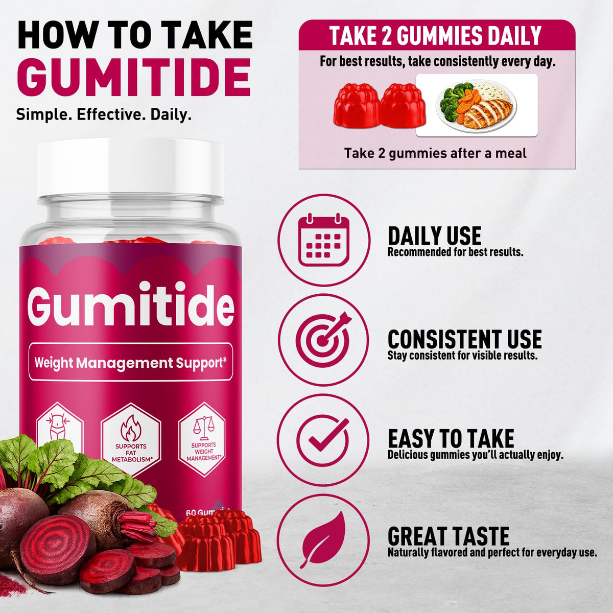 (2 Pack) Gumitide Gummies, Official Gumitide Supplement (120 Gummies)