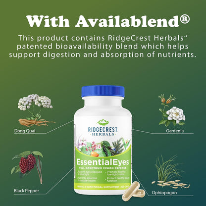 RidgeCrest Herbals EssentialEyes Eye Vitamins for Vision Support 120 Ct | 30 Servings, Lutein, Zeaxanthin, Bilberry Extract, Natural Ocular Health Formula, Vegan Capsules, Daily Use