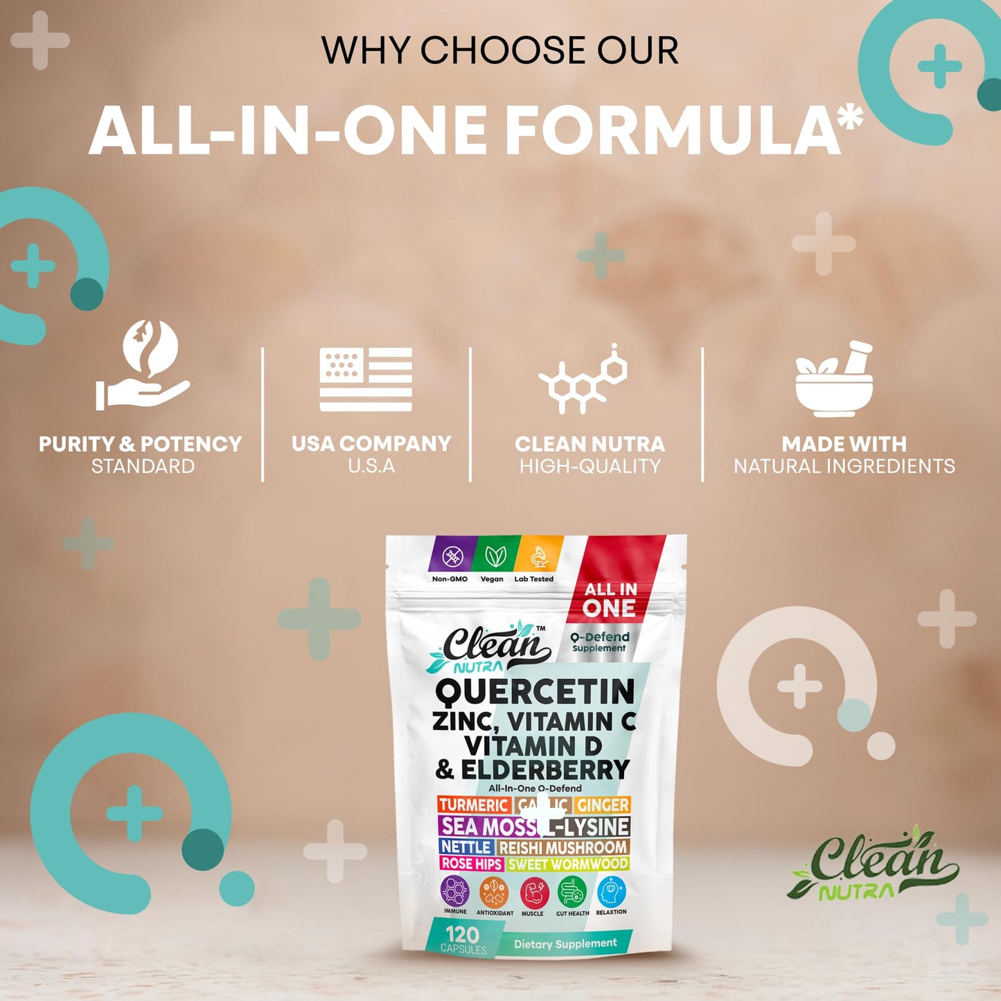 Q Defend Quercetin Supplement with Zinc Vitamin C Vitamin D Elderberry Turmeric Black Pepper Garlic Ginger Sea Moss Lysine Stinging Nettle Reishi Mushroom Immune Support 60 Capsules
