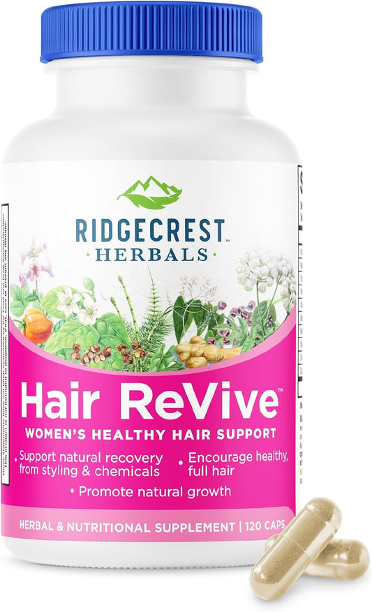 RidgeCrest Herbals Hair Revive Hair Growth Vitamins with Biotin 120 Ct | 30 Servings, Vitamin C, Biotin 6000mcg, Zinc, Copper, Natural Hair, Skin and Nail Health Formula for Women