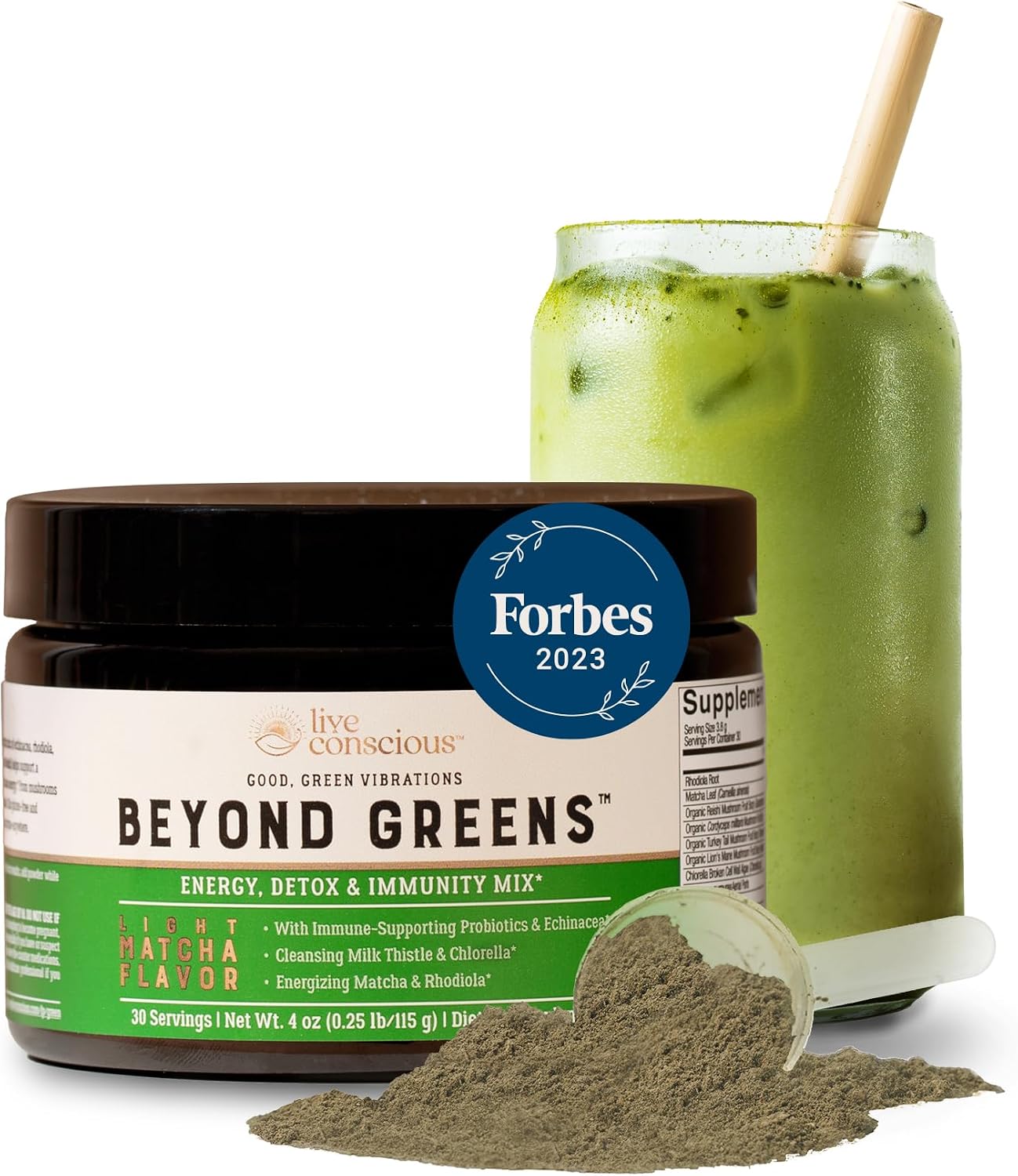 Live Conscious Beyond Greens & Collagen Peptides Peach Mango| Mushroom Coffee Alternative Low Caffeine + Hair, Skin, Nail, and Joint Support
