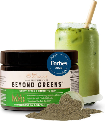 Live Conscious Beyond Greens & Collagen Peptides Peach Mango| Mushroom Coffee Alternative Low Caffeine + Hair, Skin, Nail, and Joint Support