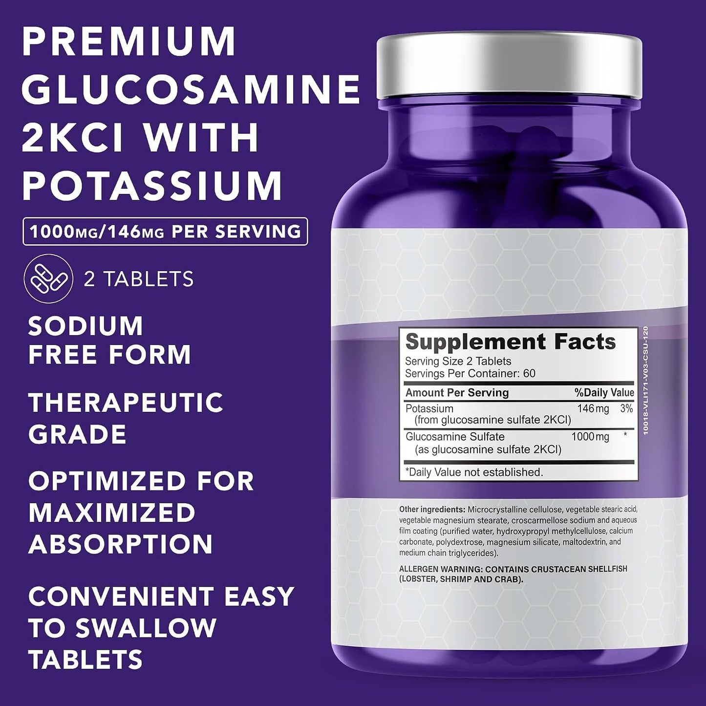 PLANT.O NUTRITION Glucosamine Sulfate with Potassium | Strong Joint Support Supplement | Supports Cartilage and Connective Tissues | Aids Knee and Bone Structure | 120 Tablets