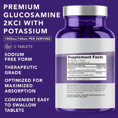 PLANT.O NUTRITION Glucosamine Sulfate with Potassium | Strong Joint Support Supplement | Supports Cartilage and Connective Tissues | Aids Knee and Bone Structure | 120 Tablets