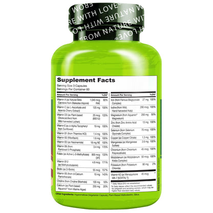 NATURELO Prenatal Multivitamin with Gentle Chelated Iron, Methyl Folate, Plant Calcium & Choline - Vegan, Vegetarian - Non-GMO - Gluten Free - 180 Capsules - 2 Month Supply