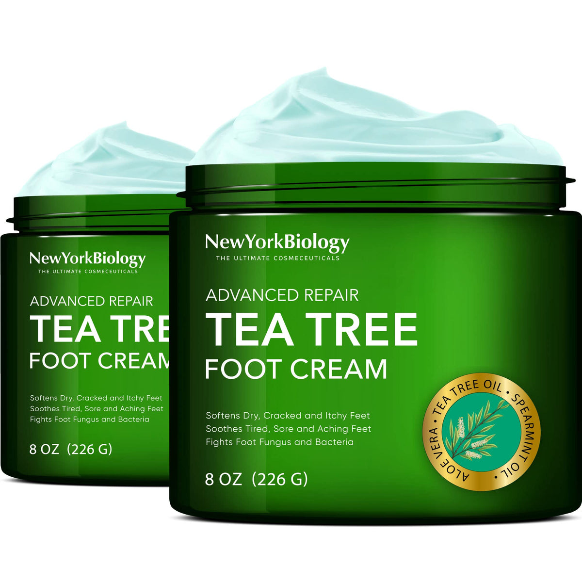New York Biology Tea Tree Oil Foot Cream for Dry Cracked Feet, Athletes Foot, Nail Fungus
