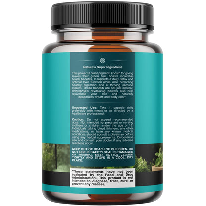 Chlorophyll Capsules for Cleanse and Detox Support - Internal Deodorant Pills for Body Odor with Mint & Parsley Extract Healthy Skin Immunity & Digestive Support - Vegan Non-GMO & Gluten Free (60ct)