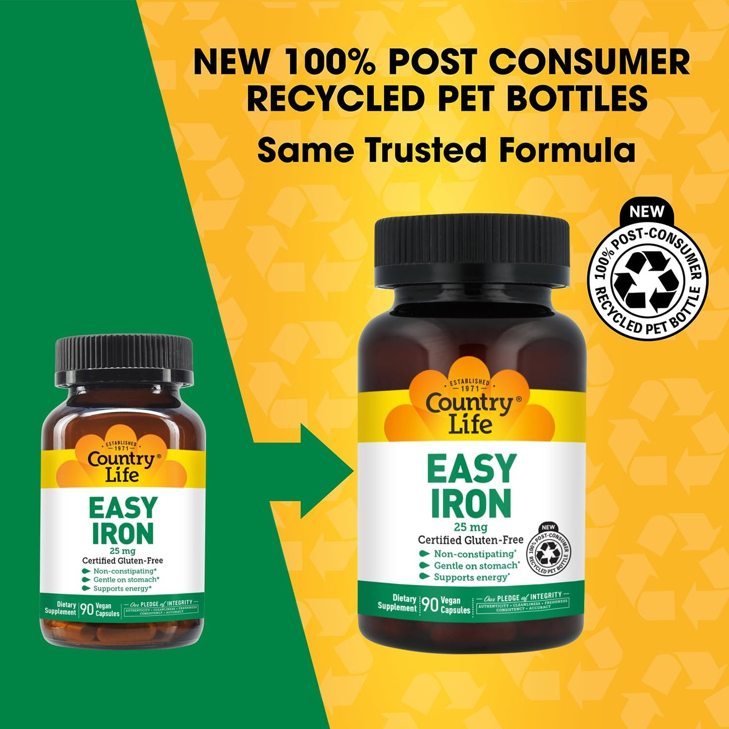 Country Life Easy Iron 25 mg | Gentle, Non-Constipating Iron Supplement | Supports Energy & Red Blood Cell Production | Certified Gluten-Free & Vegan | 90 Vegan Capsules