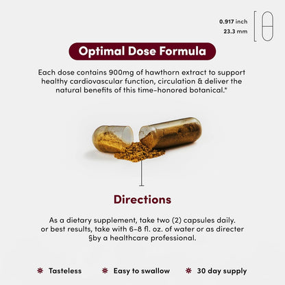 Vital Peak® Hawthorn Peak 900 mg - Supports Heart & Cardiovascular Health - Hawthorn Berry Leaf Extract Supplement - Promotes Overall Wellness - Vegan, Gluten Free, Dairy Free, Non-GMO - 60 Capsules