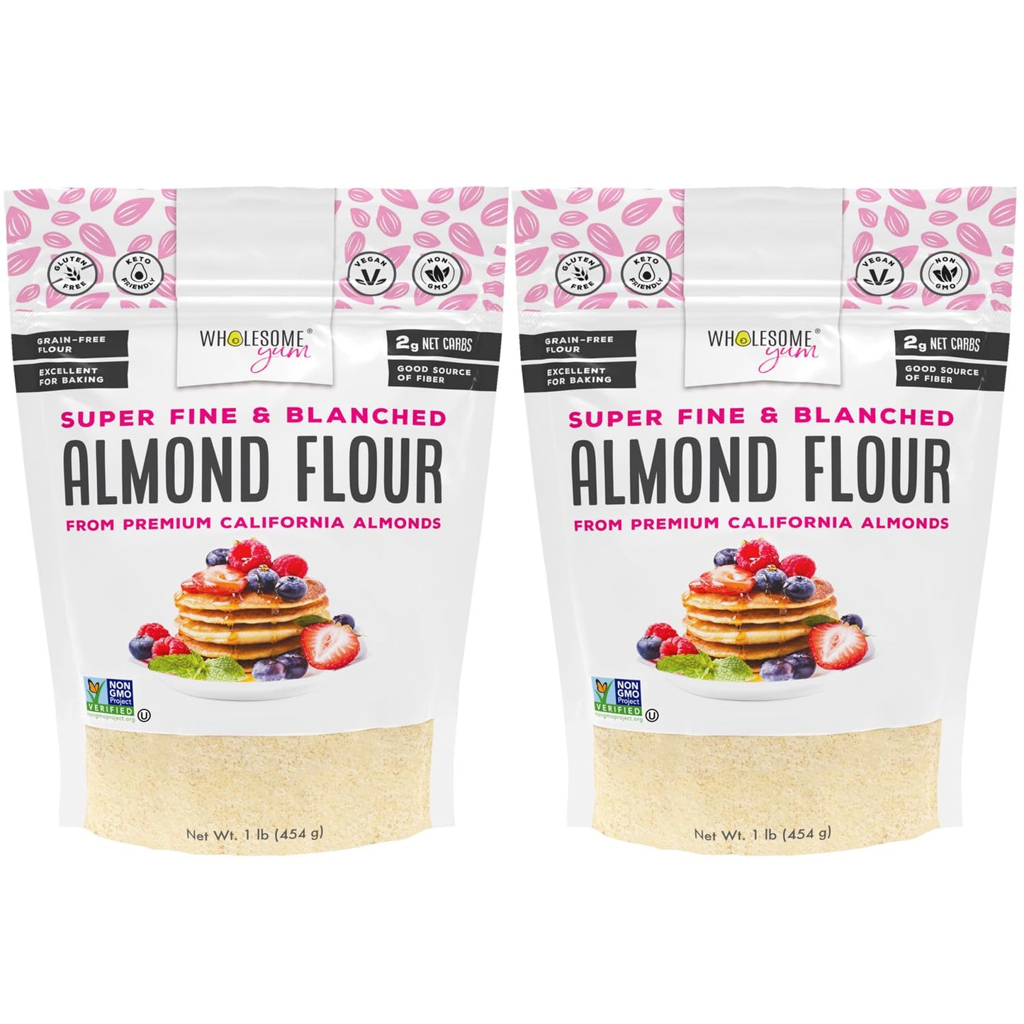 Wholesome Yum Premium Fine Blanched Almond Flour For Baking, Keto, Low Carb | Gluten Free, Keto Friendly All-Purpose Flour Substitute With Ground Almonds. Very Fine Grind, Made in USA (16oz / 1lb)