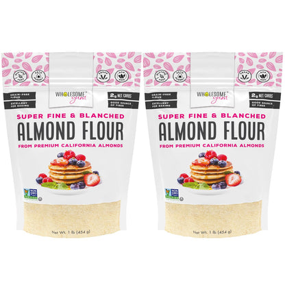 Wholesome Yum Premium Fine Blanched Almond Flour For Baking, Keto, Low Carb | Gluten Free, Keto Friendly All-Purpose Flour Substitute With Ground Almonds. Very Fine Grind, Made in USA (16oz / 1lb)