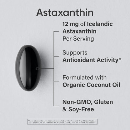 Sports Research® Triple Strength Astaxanthin 12mg w/Organic Coconut Oil - Antioxidant Supplement for Skin & Eye Health Support* - Soy Free · Non-GMO · Gluten Free - 60 Softgels