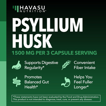 Vegan Psyllium Husk Fiber Capsules, GLP-1 Nutritional Support, 270 Pills | Psyllium Fiber Supplement Capsules for Digestive Health Regularity, Non-GMO Gluten Free & 3rd Party Tested, 90 Servings