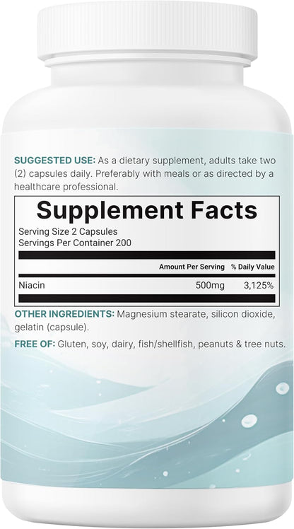 Micro Ingredients Niacin 500mg Per Serving, 400 Capsules | Flush Free B3 Vitamins | Double Strength Essential B Vitamin Supplement | Skin Care Health & Energy Support | Non-GMO, Gluten Free