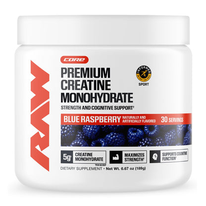 RAW Nutrition Creatine Monohydrate Powder, Unflavored (30 Servings) - Micronized Creatine Monohydrate Supplement for Workout Performance, Build Muscle & Strength - Creatine Powder for Men & Women