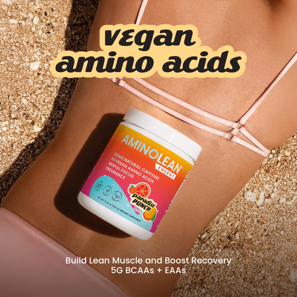 AminoLean Pre Workout Powder & Natural Amino Energy with Vegan BCAA + EAA | Jitter-Free Preworkout Energy from Green Tea + Amino Acids & Weight Management for Women & Men - Vegan, Zero Sugar, No Crash
