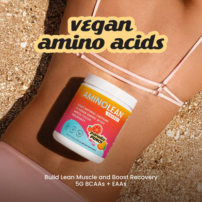 AminoLean Pre Workout Powder & Natural Amino Energy with Vegan BCAA + EAA | Jitter-Free Preworkout Energy from Green Tea + Amino Acids & Weight Management for Women & Men - Vegan, Zero Sugar, No Crash