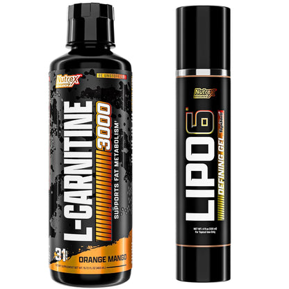 Nutrex Research Lipo-6 Defining Gel & L-Carnitine 3000 Orange Mango | Stimulant-Free Workout Support | Fast-Absorbing Topical Gel + Liquid L-Carnitine