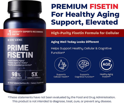 BONE SCIENCE Prime Fisetin 98% Plant-Based Flavonoid Supplement with Chamomile Extract, Trans-Pterostilbene, Phosphatidylcholine, and BioPerine