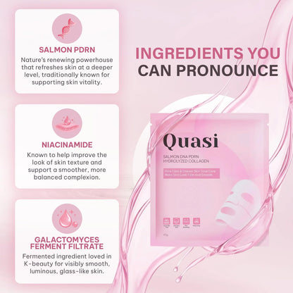 Quasi Salmon PDRN Collagen Mask – Korean Skin care Gel Face Mask for Hydration, Firming & Smoothing Skincare, Collagen Boost & Pore Care – 4 Masks, Non-Irritating, Natural Ingredients
