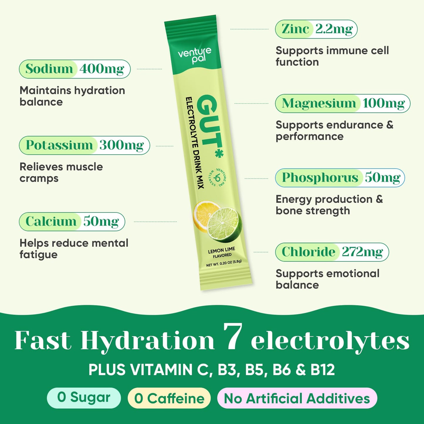 Venture Pal Sugar Free Hydration Packets + Gut Health Electrolytes Powder | Liquid Daily IV with 7 Electrolytes, 5 Vitamins, Probiotics & Fiber for Dehydration Relief and Gut Health Support