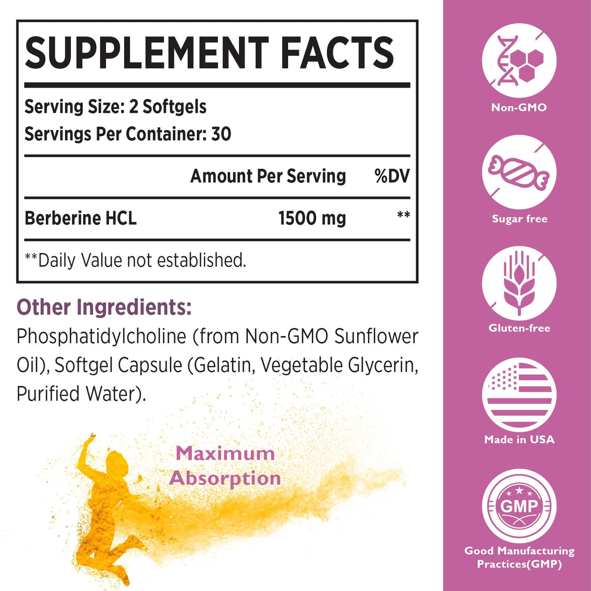Liposomal Berberine Supplement 1500mg - High Bioavailability Berberine HCL Capsules