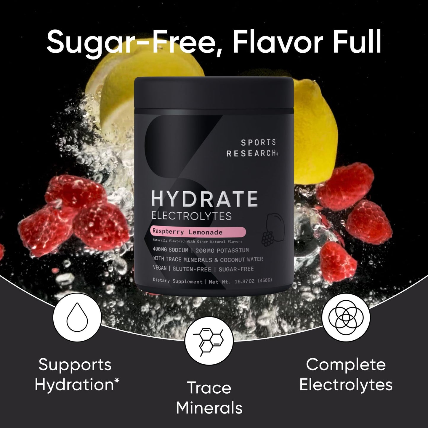 Sports Research® Hydrate Electrolytes Powder Packets - Sugar-Free & Naturally Flavored with Vitamins, Minerals, and Coconut Water - Supports Hydration - 16 Packets - Variety Pack | Sugar-Free